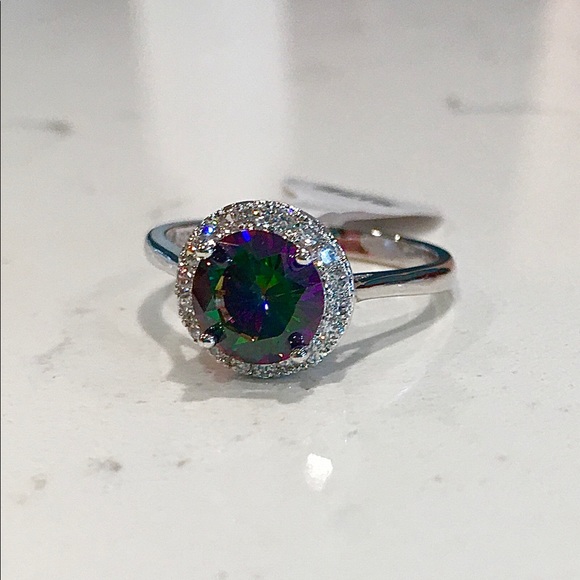 925 S Silver Rainbow and White Topaz Ring sz 9 - Picture 8 of 15